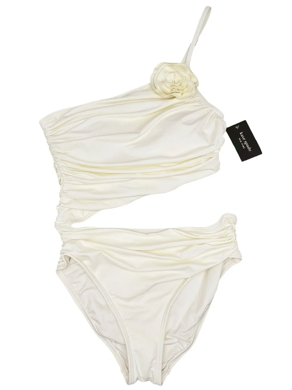 Kate Spade Swimsuit Cream Size Medium One Shoulder One Piece Rosette Cut-Out NWT